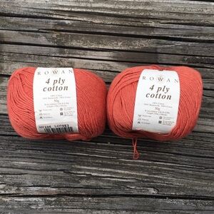 Rowan 4 Ply Yarn 100% Cotton Coral Color 105 Lot 9E1, 2 Skeins